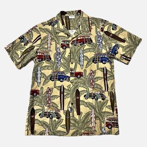 Aloha Republic Woody Cars Surfboards Hawaiian Short Sleeve Shirt Size Large